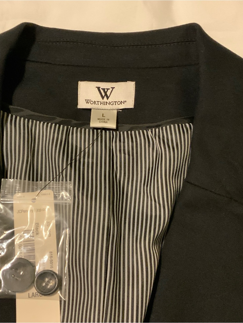 NWT Worthington Black Blazer White Piping Blazer Zipper Pockets Large - Picture 4 of 8